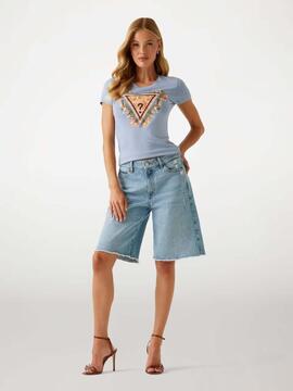 CAMISETA SLIM FIT CON LOGOTIPO TRIANGULO FLORAL AZUL