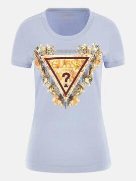 CAMISETA SLIM FIT CON LOGOTIPO TRIANGULO FLORAL AZUL