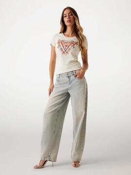 CAMISETA SLIM FIT CON LOGOTIPO TRIANGULO FLORAL BEIGE