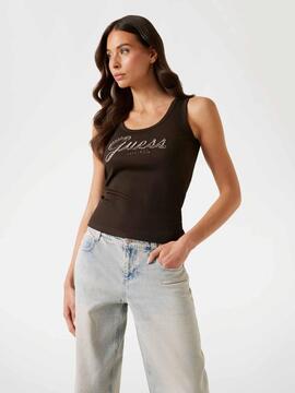TOP SIN MANGAS RAISSA SLIM FIT CON LOGOTIPO BORDADO MARRÓN