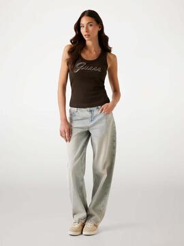 TOP SIN MANGAS RAISSA SLIM FIT CON LOGOTIPO BORDADO MARRÓN