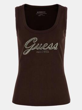 TOP SIN MANGAS RAISSA SLIM FIT CON LOGOTIPO BORDADO MARRÓN