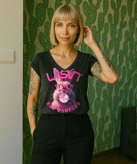 CAMISETA DE MUJER LASAL RABBIT NEGRO DESGASTADO