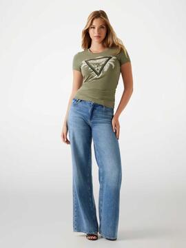 CAMISETA SLIM FIT CON LOGOTIPO TRIANGULO PALMA VERDE CAQUI