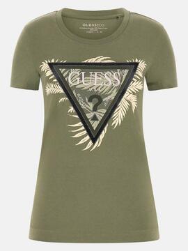 CAMISETA SLIM FIT CON LOGOTIPO TRIANGULO PALMA VERDE CAQUI