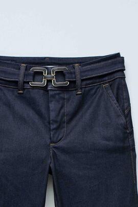 PANTALÓN VAQUERO SECRET CHINO FLARE CON CINTURÓN DENIM AZUL