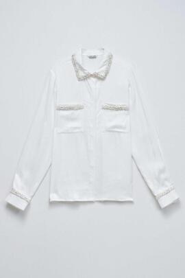 CAMISA DE SATÉN EN TWEED BEIGE
