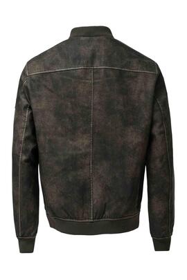 CAZADORA BOMBER DE ECOPIEL MARRÓN CON CAPUCHA DESMONTABLE