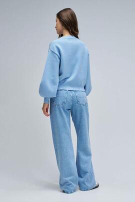 JERSEY DE PUNTO CELESTE CON PERLAS