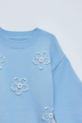 JERSEY DE PUNTO CELESTE CON PERLAS