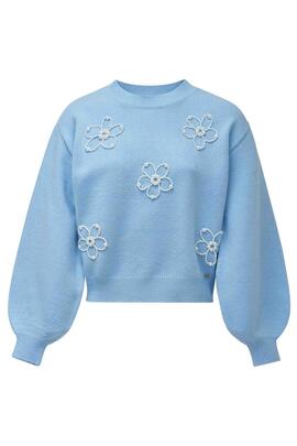 JERSEY DE PUNTO CELESTE CON PERLAS
