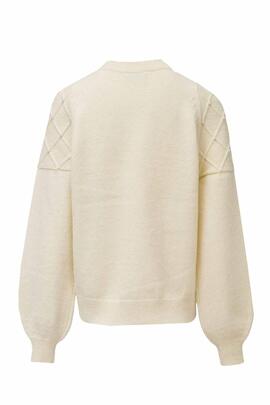JERSEY DE PUNTO BEIGE CON PERLAS Y LUREX DORADO