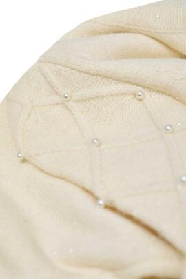 JERSEY DE PUNTO BEIGE CON PERLAS Y LUREX DORADO