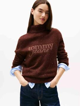 JERSEY CUELLO CISNE LANA JASPEADA MARRÓN
