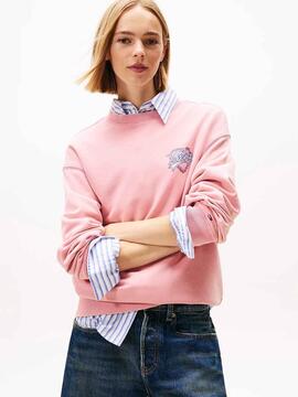 SUDADERA DE FELPA RELAXED FIT CON LOGO GRÁFICO ROSA