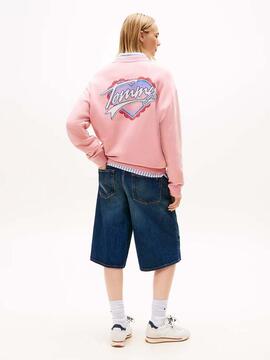 SUDADERA DE FELPA RELAXED FIT CON LOGO GRÁFICO ROSA