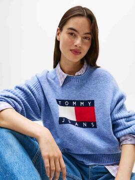 JERSEY RELAXED FIT AZUL JASPEADO CON LOGO