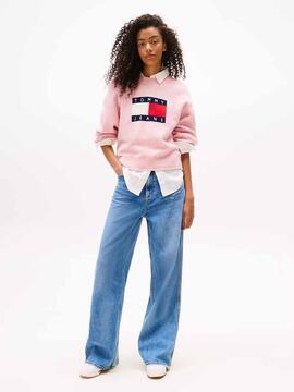 JERSEY RELAXED FIT ROSA JASPEADO CON LOGO