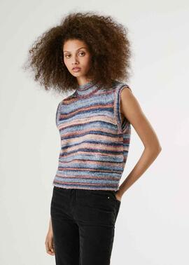 CHALECO DE PUNTO CON RAYAS TEÑIDAS CELESTE VEST 8O5 OSTER WH