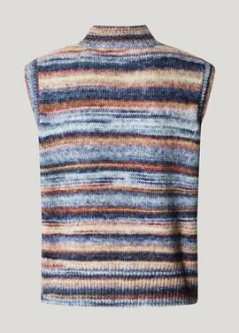 CHALECO DE PUNTO CON RAYAS TEÑIDAS CELESTE VEST 8O5 OSTER WH