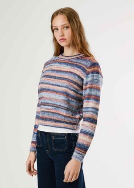 JERSEY DE PUNTO RAYAS TEÑIDAS CELESTE CREW 805 OYSTER WHITE