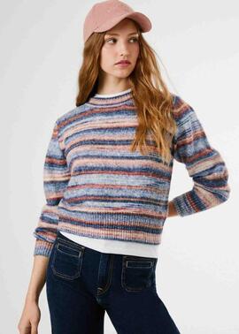 JERSEY DE PUNTO RAYAS TEÑIDAS CELESTE CREW 805 OYSTER WHITE