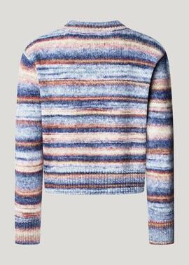JERSEY DE PUNTO RAYAS TEÑIDAS CELESTE CREW 805 OYSTER WHITE