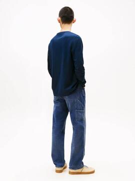 CAMISETA MANGA LARGA SLIM FIT CON LOGO LINEAL AZUL