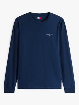 CAMISETA MANGA LARGA SLIM FIT CON LOGO LINEAL AZUL