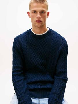 JERSEY DE PUNTO TRENZADO SLIM FIT AZUL MARINO