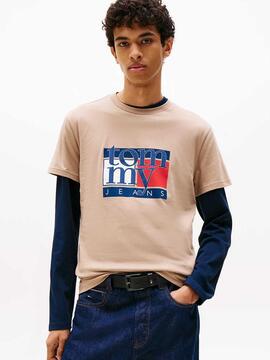 CAMISETA SLIM FIT CON LOGO GRÁFICO BEIGE