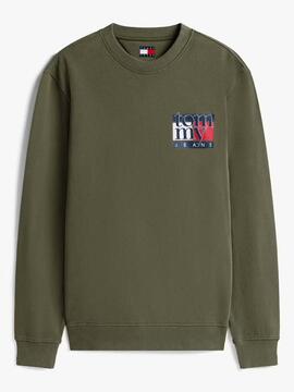 SUDADERA REGULAR FIT VERDE CON LOGO DE BANDERA