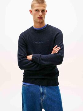 JERSEY SLIM FIT CON LOGO LINEAL Y MANGAS RANGLÁN AZUL MARINO