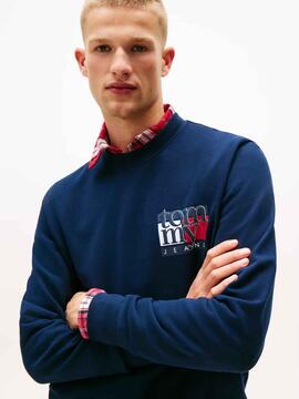 SUDADERA REGULAR FIT AZUL MARINO CON LOGO DE BANDERA