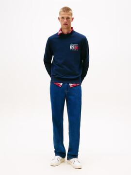 SUDADERA REGULAR FIT AZUL MARINO CON LOGO DE BANDERA