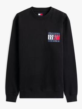 SUDADERA REGULAR FIT NEGRA CON LOGO DE BANDERA