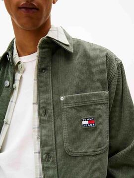 CAMISA DE PANA RELAXED FIT VERDE CON LOGO