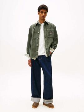 CAMISA DE PANA RELAXED FIT VERDE CON LOGO