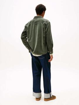 CAMISA DE PANA RELAXED FIT VERDE CON LOGO