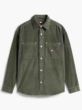 CAMISA DE PANA RELAXED FIT VERDE CON LOGO