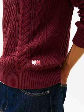 JERSEY DE PUNTO TRENZADO SLIM FIT GRANATE
