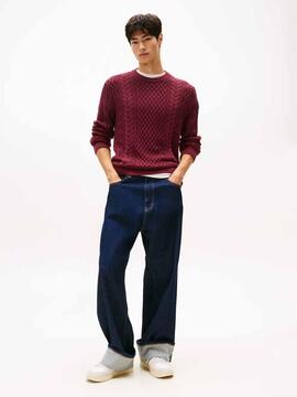 JERSEY DE PUNTO TRENZADO SLIM FIT GRANATE