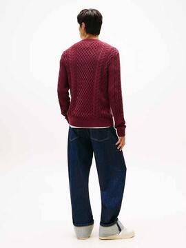 JERSEY DE PUNTO TRENZADO SLIM FIT GRANATE
