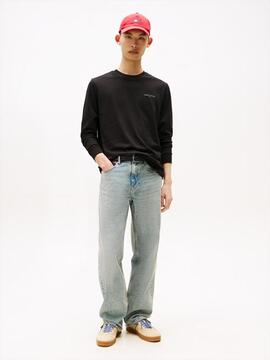 CAMISETA MANGA LARGA SLIM FIT CON LOGO LINEAL NEGRA