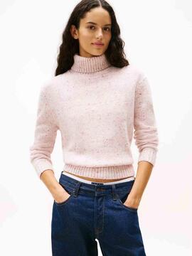 JERSEY CUELLO CISNE RELAXED FIT LANA JASPEADA ROSA PÁLIDO