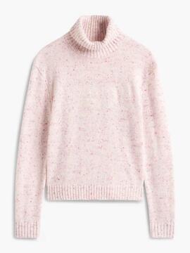 JERSEY CUELLO CISNE RELAXED FIT LANA JASPEADA ROSA PÁLIDO