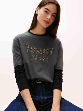 CAMISETA UNIVERSITARIA RELAXED FIT GRIS CON LOGO A