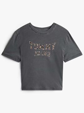 CAMISETA UNIVERSITARIA RELAXED FIT GRIS CON LOGO A