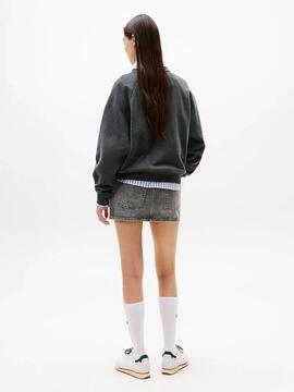 SUDADERA UNIVERSITARIA RELAXED FIT GRIS CON LOGO ANIMAL PRIN