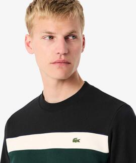 SUDADERA DE FELPA COLOR BLOCK NEGRO, BLANCO, VERDE